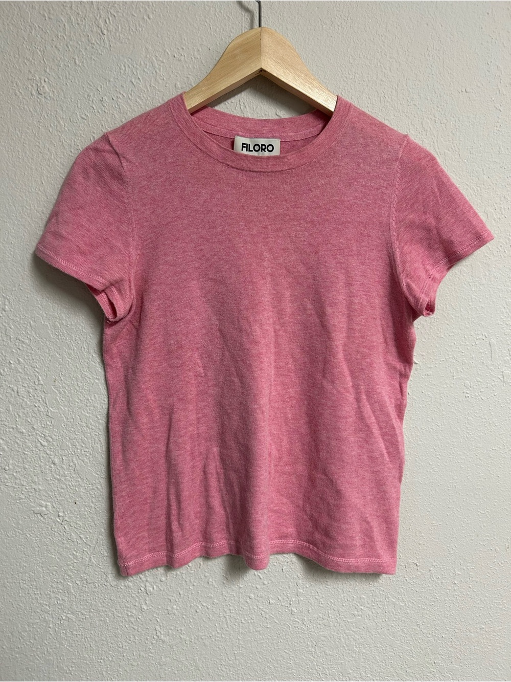 Filoro Heather Rose Pink Cotton Cashmere Short Sleeve Knit T-Shirt Top XS